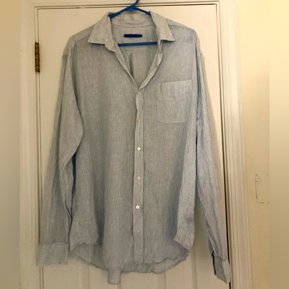 J. McLaughlin Linen Stripe Shirt XL